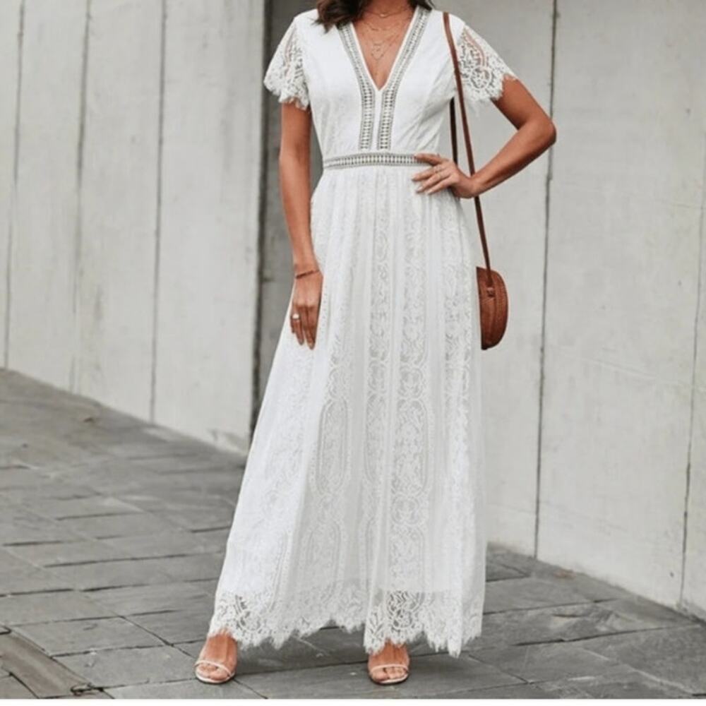 Romantic Lace Maxi Dress XL White